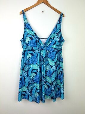 Nicole Miller flyaway  one piece swim dress size 3X beauty palm print NWT